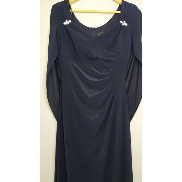 R&M Richards Womens Long Cocktail MOB Dress Cruise Navy Formal Rhinestone Sz 6 - Picture 3 of 13